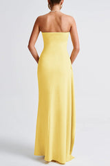 Clistos Strapless Slit Evening Gown with Flounce Detail - View 6 | Clistos