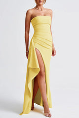 Clistos Strapless Slit Evening Gown with Flounce Detail - View 7 | Clistos