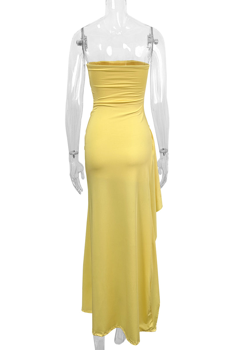Clistos Strapless Slit Evening Gown with Flounce Detail - View 11 | Clistos