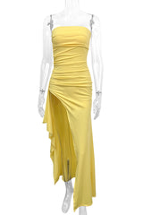 Clistos Strapless Slit Evening Gown with Flounce Detail - View 9 | Clistos