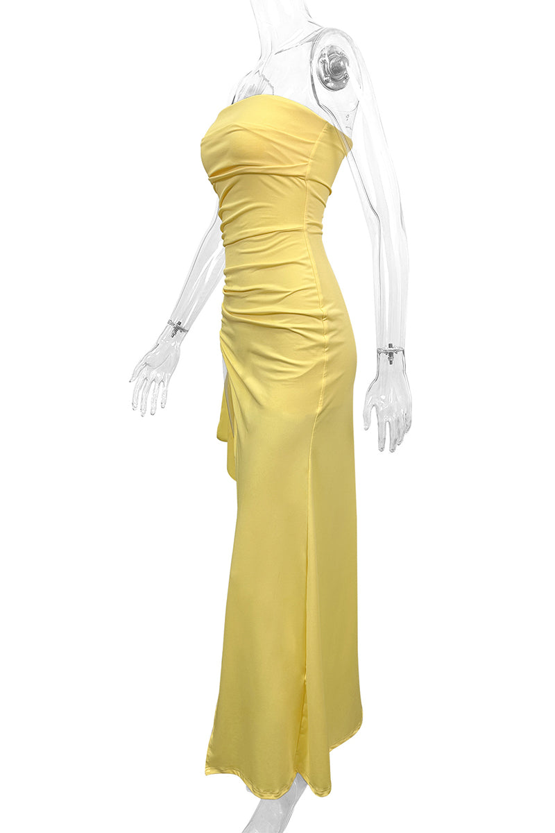 Clistos Strapless Slit Evening Gown with Flounce Detail - View 10 | Clistos