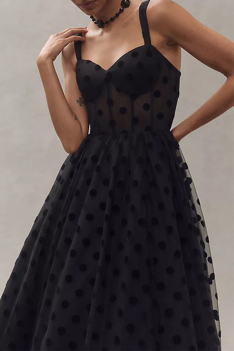 Clistos Polka Dot Mesh V-Neck Evening Gown - View 6 | Clistos