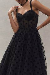 Clistos Polka Dot Mesh V-Neck Evening Gown - View 6 | Clistos