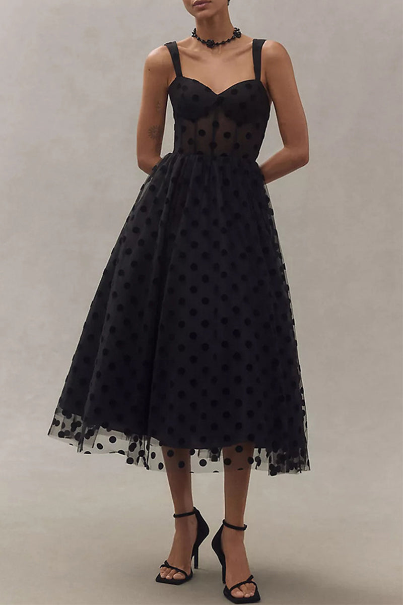 Clistos Polka Dot Mesh V-Neck Evening Gown - View 7 | Clistos