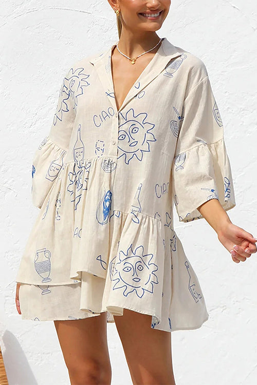 Clistos Graffiti Print Bell Sleeve Shirt Dress - View 6 | Clistos