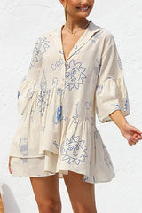 Clistos Graffiti Print Bell Sleeve Shirt Dress - View 6 | Clistos