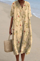 Clistos floral midi dress with v-neck and short sleeves - View 7 | Clistos