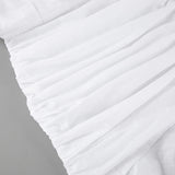 White ruched v-neck bodycon mini dress with blazer collar and ruffle hem - View 19 | Clistos