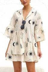 Clistos Graffiti Print Bell Sleeve Shirt Dress - View 7 | Clistos
