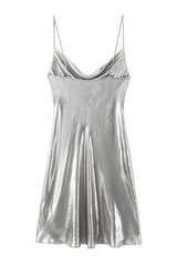Cowl Neck Metallic Slip Mini Dress - View 13 | Clistos