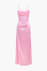 Clistos Corset Cowl Neck High Slit Maxi Dress - View 21 | Clistos
