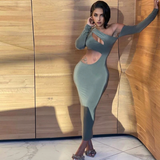 Clistos cut out one shoulder bodycon midi dress in gray - View 7 | Clistos