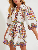 Printed puff sleeve shirt dress with pockets - View 6 | Clistos
