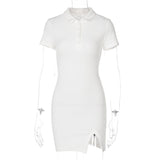 Clistos Ribbed Knit Short Sleeve Polo Collar Slit Mini Dress - View 8 | Clistos