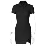 Clistos Ribbed Knit Short Sleeve Polo Collar Slit Mini Dress - View 7 | Clistos