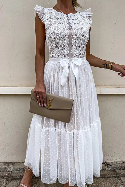Sleeveless Lace A-Line Swing Dress - View 6 | Clistos