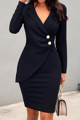 woman in a black blazer dress