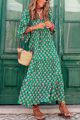 Puff Sleeve Geometric Print A-Line Dress by Clistos - View 6 | Clistos