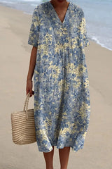 Clistos floral midi dress with v-neck and short sleeves - View 8 | Clistos