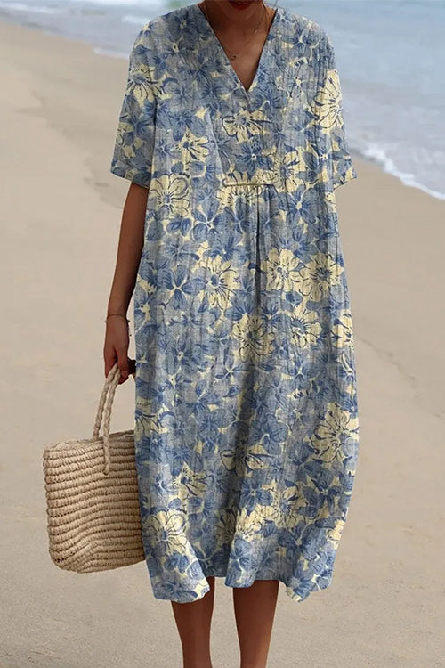 Clistos floral midi dress with v-neck and short sleeves - View 8 | Clistos