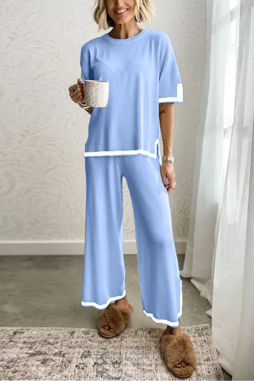 Clistos colorblock knit lounge set with wide leg pants - View 6 | Clistos