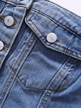 Strapless Button Denim Crop Top - View 7 | Clistos