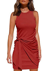 Clistos Sleeveless Ruched Knot Front Bodycon Dress - View 6 | Clistos