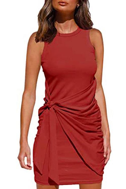 Clistos Sleeveless Ruched Knot Front Bodycon Dress - View 6 | Clistos