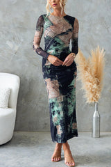 Clistos Abstract Print Bodycon Maxi Dress - View 6 | Clistos