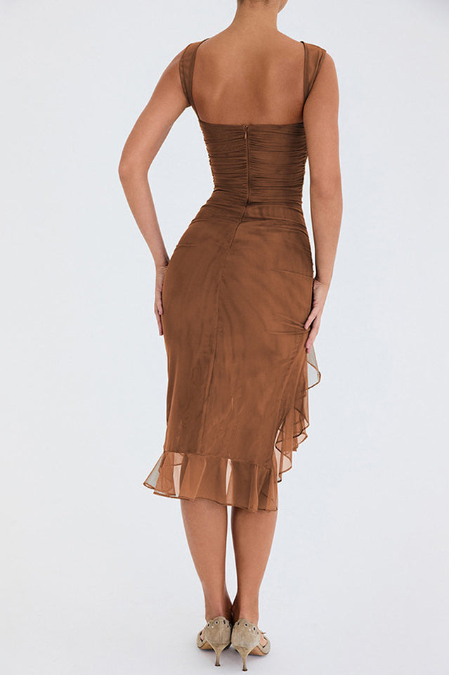 Bay Leaf Ruffle Midi Dress - View 19 | Clistos