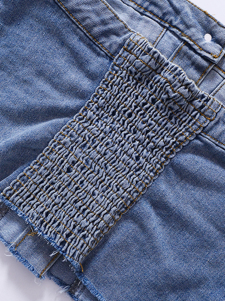 Strapless Button Denim Crop Top - View 8 | Clistos