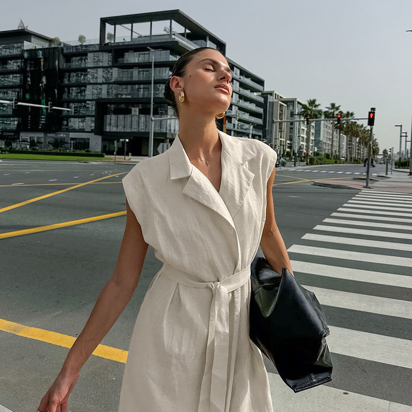 Belted linen midi shirt dress - View 6 | Clistos