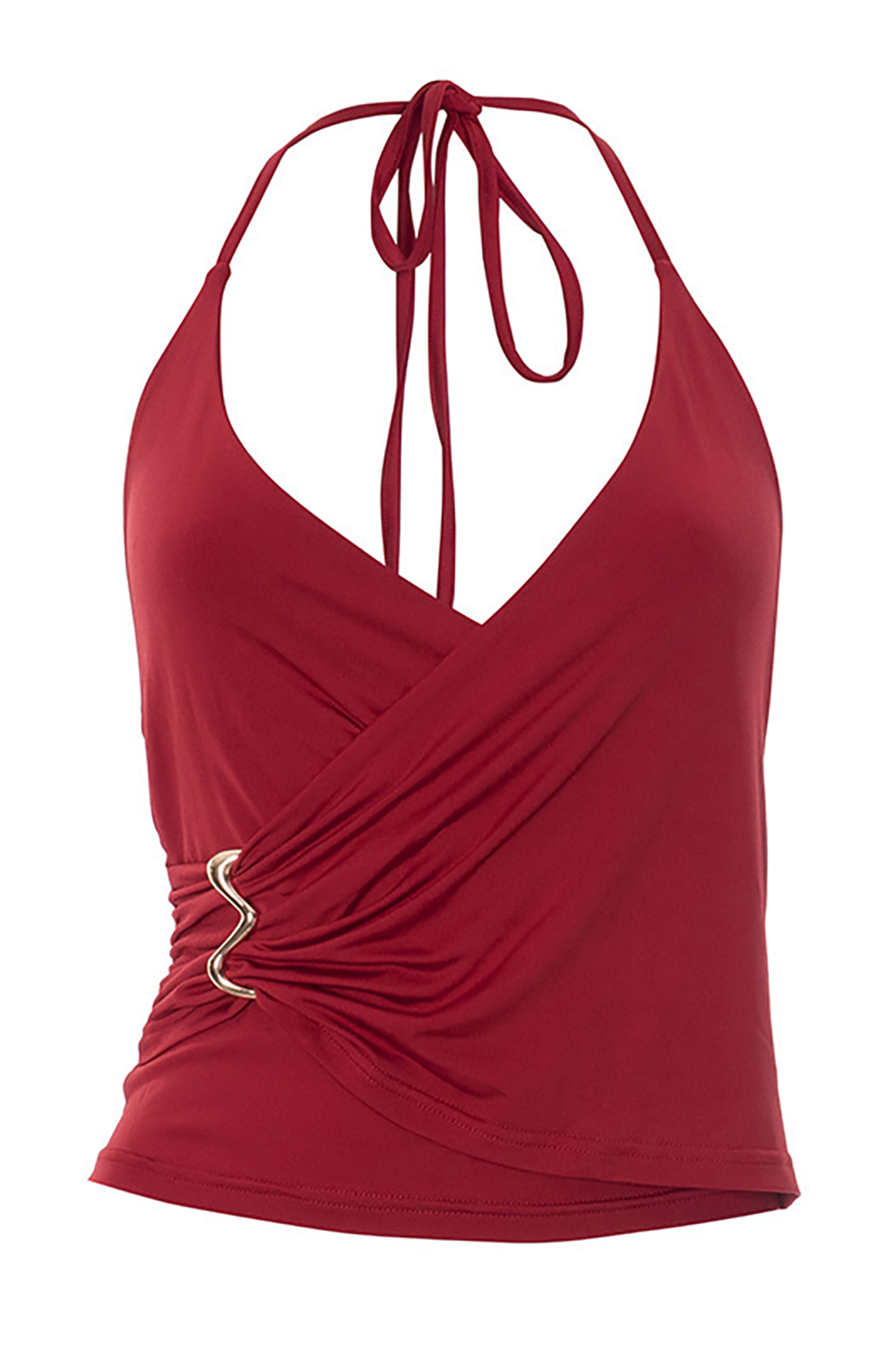 Halter ruched crop top with ring detail - View 10 | Clistos
