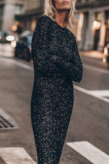 Sequin long sleeve back cutout midi dress - View 7 | Clistos