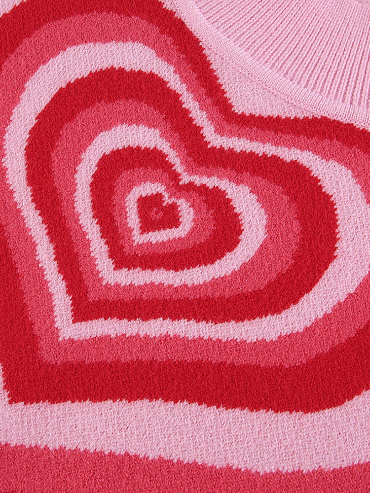Mock Neck Striped Heart Knit Crop Top - View 6 | Clistos