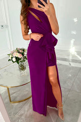 Clistos One Shoulder Cut Out Draped Front Maxi Party Dress - View 7 | Clistos