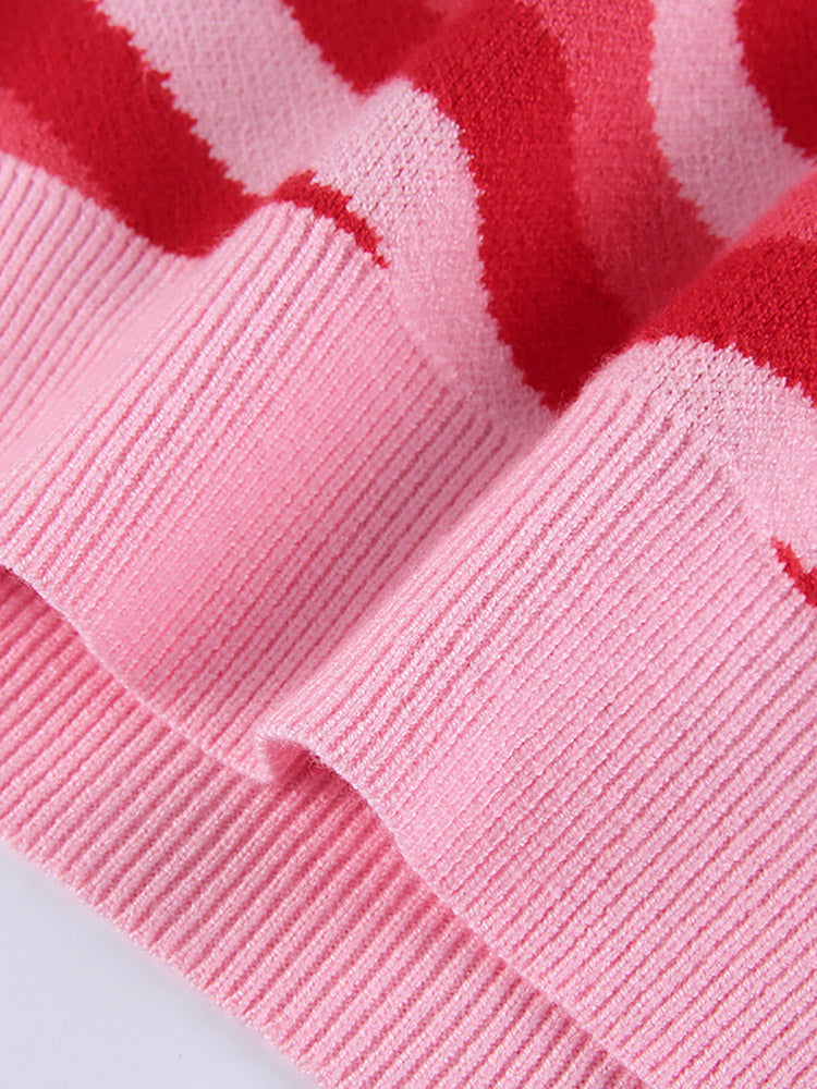 Mock Neck Striped Heart Knit Crop Top - View 7 | Clistos
