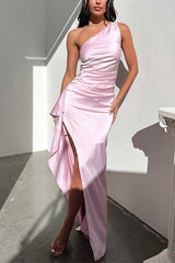 Clistos One Shoulder Maxi Dress with High Slit - View 9 | Clistos