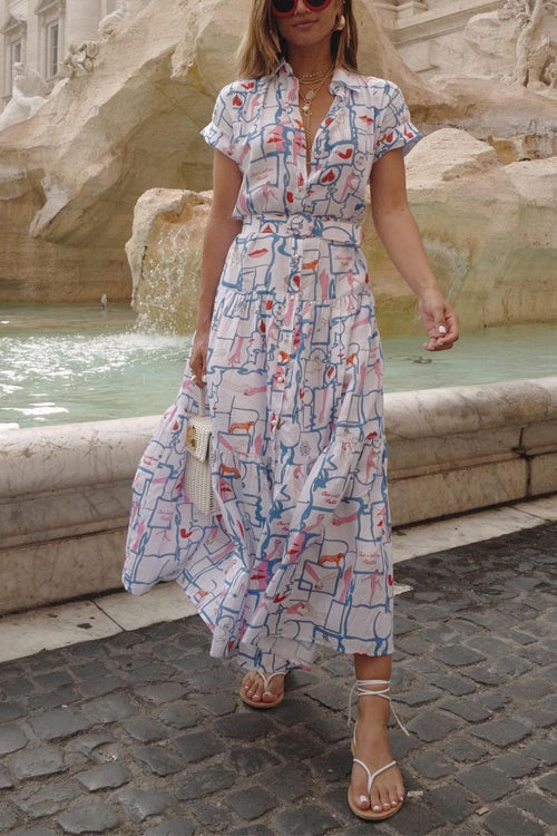 Clistos Abstract Print Ruffle Maxi Shirt Dress - View 7 | Clistos