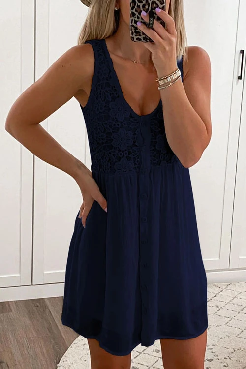 Lace Button-Down Swing Dress - View 6 | Clistos