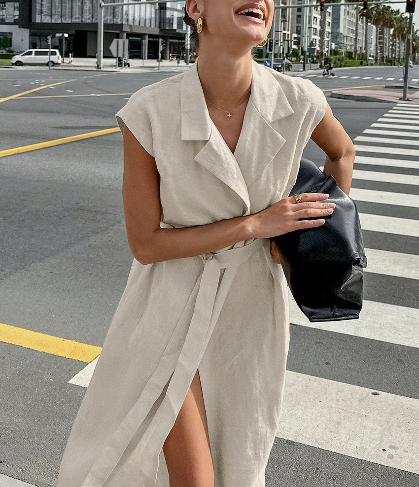 Belted linen midi shirt dress - View 7 | Clistos