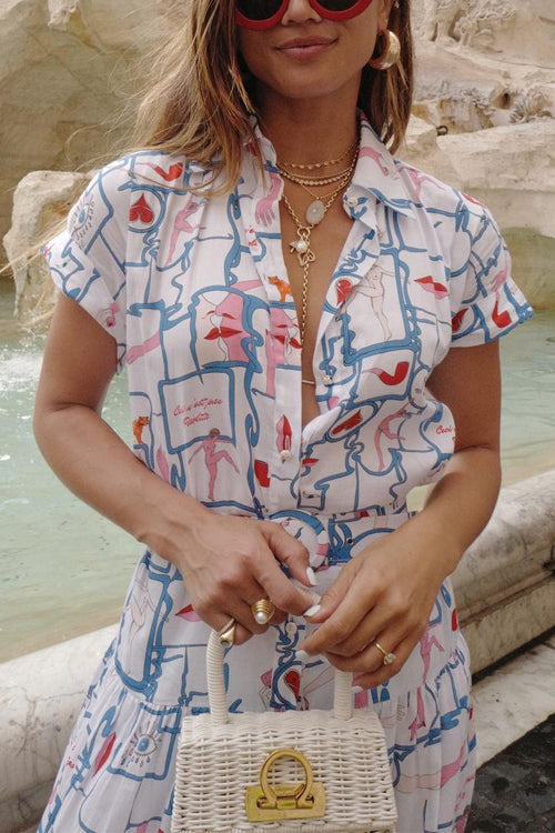 Clistos Abstract Print Ruffle Maxi Shirt Dress - View 6 | Clistos