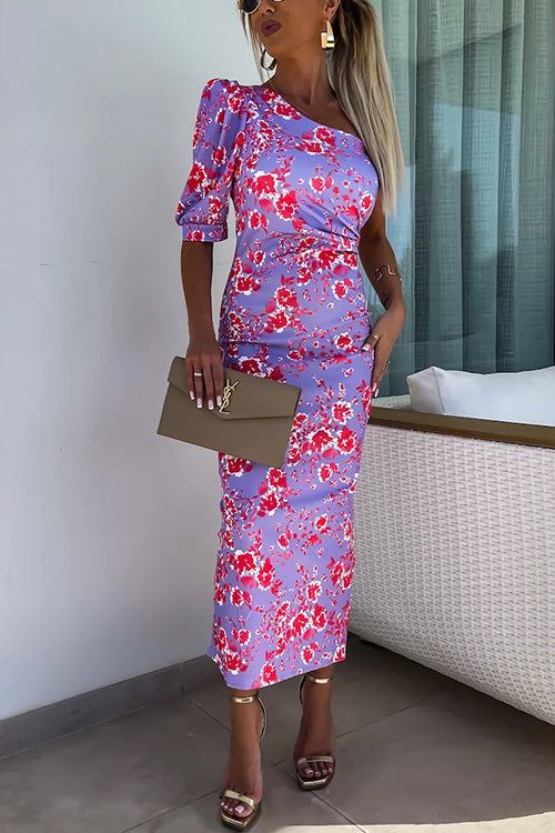 Clistos one shoulder ruched floral maxi dress - View 7 | Clistos