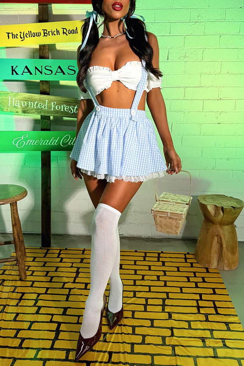 Clistos ruffled crop top and plaid suspender mini skirt set - View 6 | Clistos