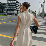 Belted linen midi shirt dress - View 11 | Clistos