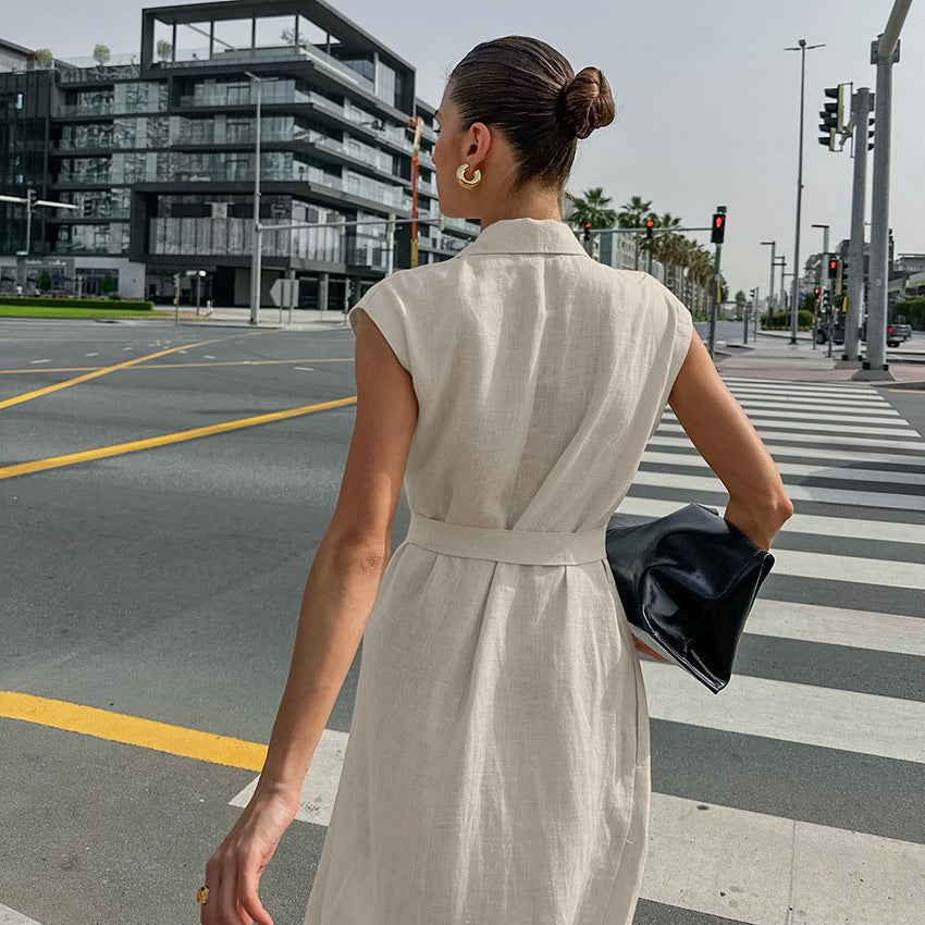 Belted linen midi shirt dress - View 11 | Clistos