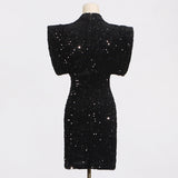 black sequined dress on a mannequin, back view