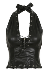 Clistos Lace Up Halter Crop Top and Eyelet Mini Skirt Set - View 6 | Clistos