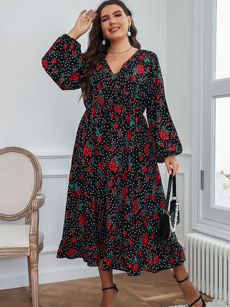 Clistos floral v-neck midi swing dress with bishop sleeves - View 6 | Clistos
