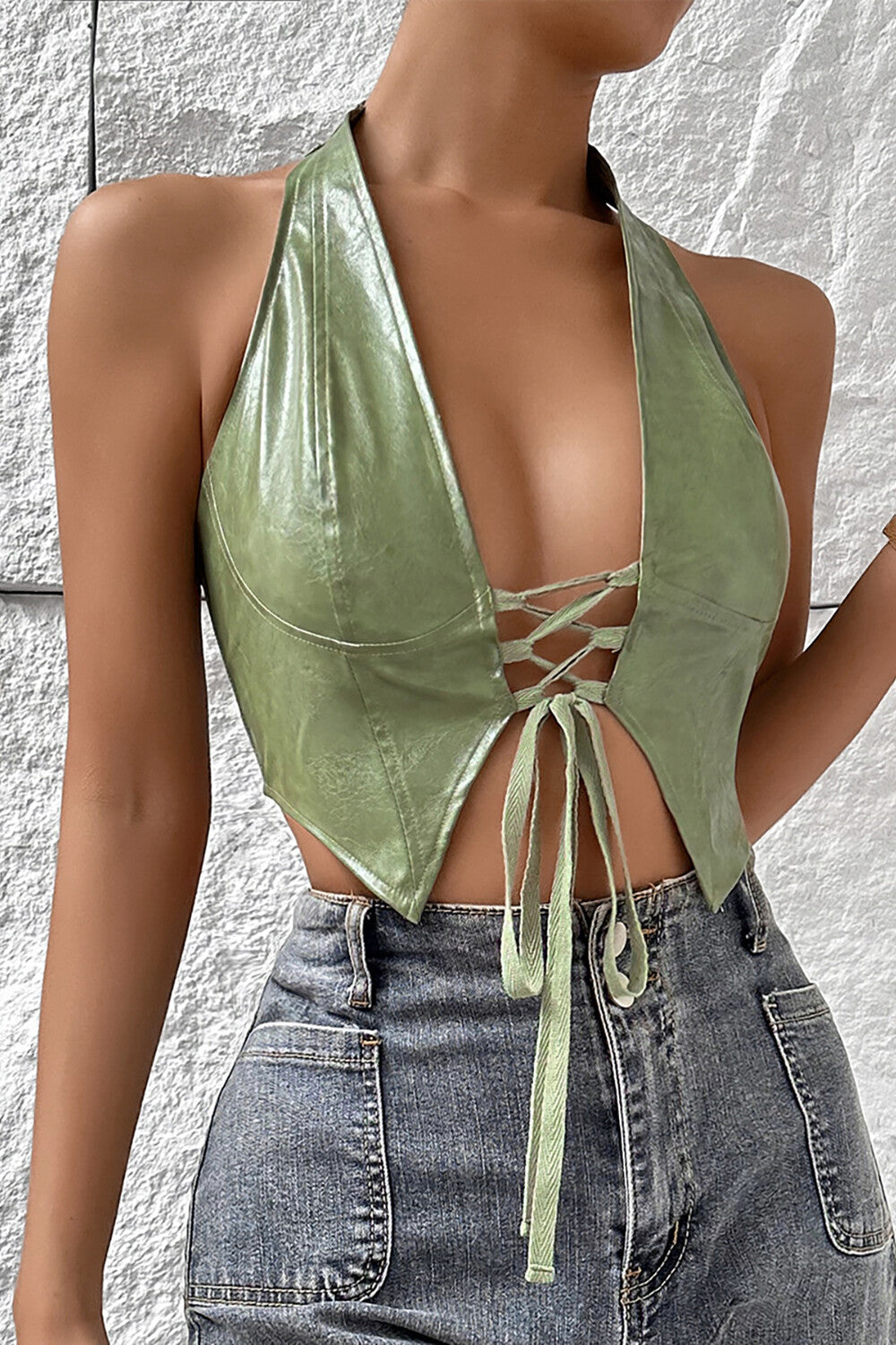 Clistos women's lace up deep V halter crop top - View 6 | Clistos